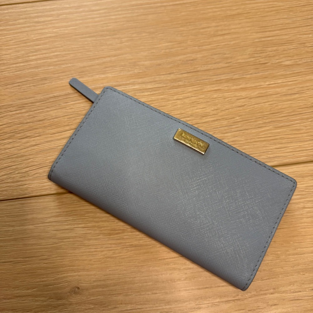 Kate Spade NY Saffiano Leather Slim Bifold Wallet Periwinkle Blue Gold Logo